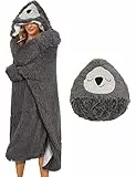 RITOSTA Felpa Coperta Donna Coperta con Maniche Donna Felpa Gigante Coperta con Maniche Pile Coperta Indossabile Coperta Sherpa Cartone Animato con Guanti per Donne Uomini（Grigio,Taglia Unica）