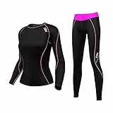 FDX, Set Leggings e Maglia a Compressione, da Donna (Nero/Rosa, S)