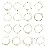 JeweBella 16 Pezzi Cavigliera Donna Argento/Oro Boho Regolabile Cavigliera Bracciale Estate Spiaggia Gioielli Set