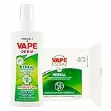 Vape Derm Herbal Lozione Antipuntura Spray da 100ml + Derm Herbal Salviette Antizanzare Corpo da 15pz alla Citronella e Eucalipto Presidio Medico Chirurgico Dermatologicamente Testato