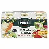 Ponti Insalata per riso senza olio, Condimento con peperoni, carote, capperi, carciofi e altri ortaggi, Verdure sottaceto, Set da 3 barattoli da 290g