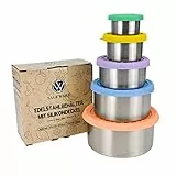 Sageware Set di 5 contenitori per alimenti in acciaio inox con coperchio in silicone, a prova di perdite, impilabili, 680 ml + 400 ml + 200 ml + 100 ml + 50 ml