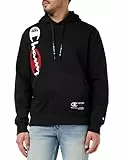 Champion Legacy Basketball - Powerblend Fleece Felpa con Cappuccio, Nero/Rosso Scuro, M Uomo FW23