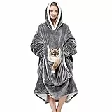 ALLILUYAA Coperta Oversize con Cappuccio,Felpa con Cappuccio Oversize,Morbido Plaid Indossabile con Cappuccio e Tasca,Per Adulti,Uomini,Donne,Adolescenti e Studenti(Colore Grigio)