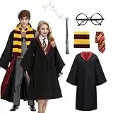 Amycute Costume di Wizard, Mantello da Mago, Occhiali da Mago, Bacchetta Magica, Cravatta, Sciarpa, Costume Mago Bambini Adulti per Halloween Natale Carnevale Cosplay (XL)