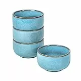 UNICASA Tazze da Consommé, Ciotoline da Snack Blu, Piatto Dessert e Verrine 4 x 450 ml per Microonde Colazione, Servizi da Tavola Ciotole Porcellana - Blu