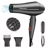 Faszin 2400w Asciugacapelli Professionali Ionico, Phone Capelli Ioni con Diffusore, Fono Capelli Professionale Super Veloce, Tecnologia Triple-L plus resistente Phon (Grigio Chiaro)