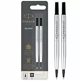 PARKER ricarica per penna roller, punta media, nero, confezione da 2