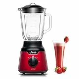 Ufesa BS4100 Amber Red Frullatore da Tavolo Compatto, 900 W, Caraffa in Vetro da 0.8 L, 2 Velocità + Pulse, 4 Lame Inox, Chiusura Ermetica, Tritaghiaccio, Senza BPA, Inox Rosso, Esclusiva Amazon