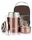 ZWOOS 800ml Thermos Alimenti Caldi, Acciaio Inossidabile 316 Contenitore Termico per Alimenti, Lunch Box Termico con Sacchetto Isolante e Cucchiaio Pieghevole, per Zuppa, Porridge, Riso