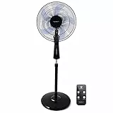 Aigostar Olga - Ventilatore a piantana silenzioso da 60 W, Ventilatori a piantana con telecomando, Rotazione a 90 gradi, tre velocità e tre modalità, con timer automatico, Altezza regolabile