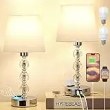 Set di 2 Lampade da Comodino in Cristall, Abat Jour da Comodino Touch Dimmerabile a 3 Vie con Porte USB-A+C+2 Presa CA, Lampada da Tavolo per Camera da Letto Soggiorno Ufficio(2 Lampadine Incluse)