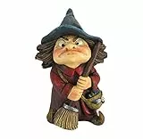 Nemesis Now Toil - Statuina piccola da strega e scopa, in poliresina, rosso, 9,7 cm