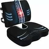 FORTEM Cuscino per Sedia, Cuscino Sedia Ufficio, Cuscino Lombare, Cuscino Sedile Auto, Cuscino Memory Foam Schiena, Auto Lavabile (Nero)