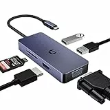 AYCLIF 6 in 1 USB C HUB, Adattatore USB C con VGA /4K HDMI Doppio monitor (USB A, lettore di schede SD/TF) MultiPort USB C dock per MacBook Pro/Air, Dell/HP/Lenovo
