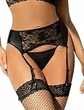 ohmydear Donna Reggicalze in Pelle Lingerie Giarrettiere Regolabili Nero Reggicalze Sexy 4 Cinghie Reggicalze per Calze con G-string