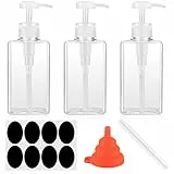 3 Pezzi Dispenser di Sapone, Flaconi Dispenser per Bagno, Dispenser Bottiglie a Pompa in Plastica Trasparente Riutilizzabili per Bagno Cucina Liquido Lozione Shampoo Doccia