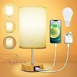 Suright Lampada da Comodino Touch Dimmerabile, Lampada da Tavolo con Porte di Ricarica USB A+C, Paralume in Tessuto di Lino, Abat Jour da Comodino per Camera da Letto Soggiorno (Lampadina Inclusa)