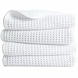 Polyte - asciugamano mani in microfibra anti-pelucchi - ad asciugatura rapida - essuto a nido d'ape - bianca - 40 x 76 cm - set 4 pezzi