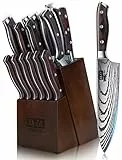 SHAN ZU Set di Coltelli da Cucina in Acciaio Inossidabile Tedesco da 16 Pezzi con Ceppo, da Chef, Professionali, Ultra Affilati con Affilatore