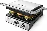 Aigostar Max - Bistecchiera Elettrica con Piastre Rimovibili, 2000 W, Temperatura e Timer Regolabili, Vassoio Raccogli Grassi, Apertura a 180º, Grill, Barbecue e Tostiera, Piastra Grandi, Grigio
