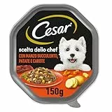 Cesar Scelta dello Chef Cibo Umido per Cane, Delizie di Stagione con Manzo Succulento, Patate e Carote - 14 Vaschette da 150g: totale 2100g