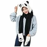 LuckyOne Inverno Donna novità Cappellini Moda Carino Panda Cappello Orecchio Caldo Peluche Cappello Sciarpa Guanti Set Berretti Donna in Pile con Tasca