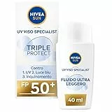 NIVEA SUN Crema Solare Triple Protection FP 50+ in Tubetto da 40 ml, Crema Solare Viso 50+ in Fluido Leggero, Crema Viso Acido Ialuronico e Vitamina E per Uso Quotidiano