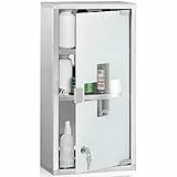 BAKAJI Armadio Armadietto Porta Medicinali Mobiletto a Parete Primo Soccorso in Acciaio Inox e Vetro Satinato Colore Silver Con Doppia Chiave di Sicurezza a Chiusura Magnetica (60x30x12 cm)