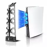 NexiGo PS5 Ventola di Raffreddamento con Luce LED, per edizioni Disco e digitali, Sistema di Raffreddamento efficiente, Facile da installare, velocità Regolabile delle ventole e Porta USB Extra