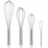 Hotec Fruste da Cucina,Frusta a Mano in Acciaio Inossidabile, Class Manuale Frullatore Professionale Antiaderente per Battere e Mescolare, 4 Pezzi-17cm, 23.5cm, 26,5cm, 30,5cm