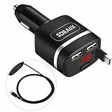 Caricabatteria da Auto, SDBAUX Quick Charge (4.8A/24W) con Cavo Retraibile Tipo C 85 cm, Compatible Samsung Galaxy S9 S8 Plus Note 8, Moto Z2, LG V30, Google Pixel 2 XL, OnePlus 5 3T e 2 porte USB