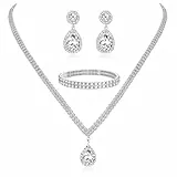 Diamday Cristallo Set di Gioielli da Sposa Donne Grappolo Foglia Lacrima Collana Orecchini Ciondolano Bracciale Parure Matrimonio Fidanzamento Nozze Damigella Regalo A