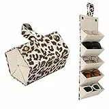 MoKo Custodia rigida per occhiali da sole, organizer per occhiali, pieghevole, portatile, borsa da trasporto per riporre occhiali da sole con scomparti multipli per donne e uomini, leopardo