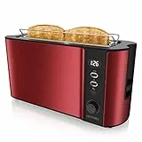 Arendo - Tostapane a Fessura Lunga 2 fette - Funzione scongelamento - 1000 W - Doppia Parete - Accessorio scalda Cornetto - Grado di doratura 1-6 - Display con indicatore del Tempo rimanent - Rosso