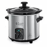 Russell Hobbs Slow Cooker - Pentola elettrica per Cottura Lenta, Acciaio Inox Antiaderente, 2 L, 3 Cotture, 100 W, Mantenimento in caldo, Energy saving, Compact Home 25570-56
