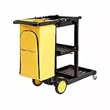AmazonCommercial Carrello per pulizia,con sacco con zip, 2 Ripiani, Bianco