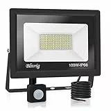 Jefedana 1*Faretto LED da Esterno con Sensore di Movimento 100W 10000LM Faro LED Esterno IP66 Impermeabile LED Esterno Bianco Freddo 6000K Lampada a Rsparmio LED per Cortile, Campo da Basket