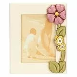 THUN, Portafoto con Fiore di Malva in Ceramica Decorata a Mano, Versione Grande, Linea Racconti d'Autunno, 20.8x3.5x25.6 cm h