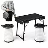 COSTWAY Set Tavolo da Campeggio con 2 Sgabelli LED Pieghevole, Set Tavolino Richiudibile in Valigetta Portatili, con Maniglia, Leggero, per Giardino Picnic BBQ
