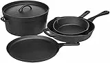Amazon Basics - Batteria da cucina in ghisa pretrattata, 5 pezzi