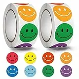 1000 Pezzi Adesivi Faccina Circolari Sorrisi Colorati, 2 Rotoli Adesivi con Sorriso Circolare, per Adesivi Premio per Bambini, Decorazione DIY