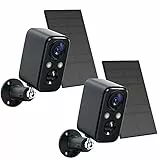 FOAOOD 2 Confezioni-NERO Telecamera Wi-Fi Esterno Senza Fili Solare,Videocamera Sorveglianza con Visione Notturna a Colori,Rilevamento Umano PIR,Conversazione a 2 Vie,IP66