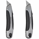 Amazon Basics - Taglierino retrattile con impugnatura morbida e 3 lame, Nero, Argento (Confezione da 2)