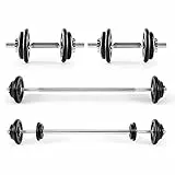 Ultrasport Set di manubri e bilancieri 30 KG, composto da 2 manubri, barra di collegamento al bilanciere più 10 dischi, 4 serrature a stella, set di manubri, set di pesi