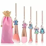 Set di pennelli da trucco per punto Lilo e Stitch, set di pennelli cosmetici per ombretti in polvere, blush, labbra, set di pennelli per trucco Kawaii portatile, idea regalo per ragazze e donne
