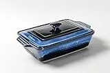 UNICASA Teglia Ceramica da Forno Rettangolare con Coperchio, Casseruola per Lasagne con Coperchio, Banchetto Pirofile, Glassa di Reazione, Blu - 3000ml