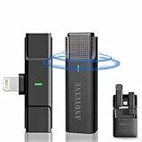 ANDYCINE Microfono Clip per iPhone iPad,Play-plug, riduzione del rumore, accoppiamento automatico microfono lavalier wireless con custodia di ricarica per YouTube Facebook Live Stream TikTok Vlog Zoom