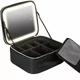AHWOiHS Borsa Cosmetica con Grande Specchio Luminoso Organizer Borsa per Trucchi con Specchio a LED Porta Trucchi da Viaggio Cosmetici Borsa per Trucco da Viaggio Vanity Organizer(nero)