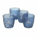 Set di 4 portacandele Boltze Marilu (blu, bicchieri decorativi per candele / tea light, Ø 8 cm portacandele, vari design, forma rotonda, porta tea light) 1020523